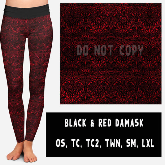 VDAY BATCH-BLACK & RED DAMASK LEGGINGS AND JOGGERS