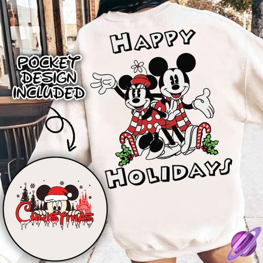 HOLIDAY VINTAGE MICE SWEATSHIRT W/ POCKET PRINT