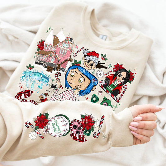 BUTTON GIRL XMAS SWEATSHIRT W/ SLEEVE PRINT