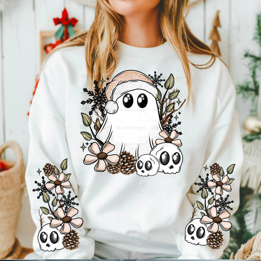 FLORAL SANTA GHOST SWEATSHIRT W/ SLEEVE PRINT