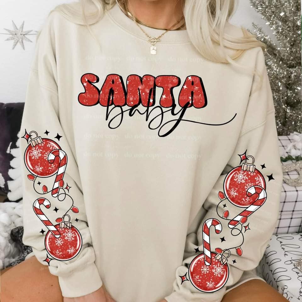 SANTA BABY SWEATSHIRT W/ SLEEVE PRINT