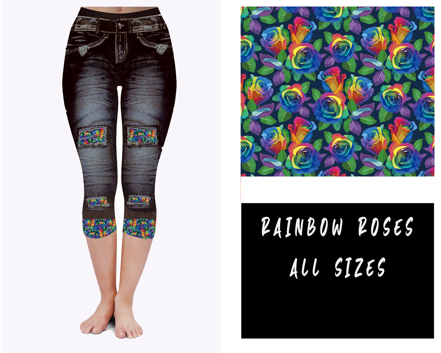 LEGGING JEAN RUN-RAINBOW ROSES (ACTIVE BACK POCKETS)