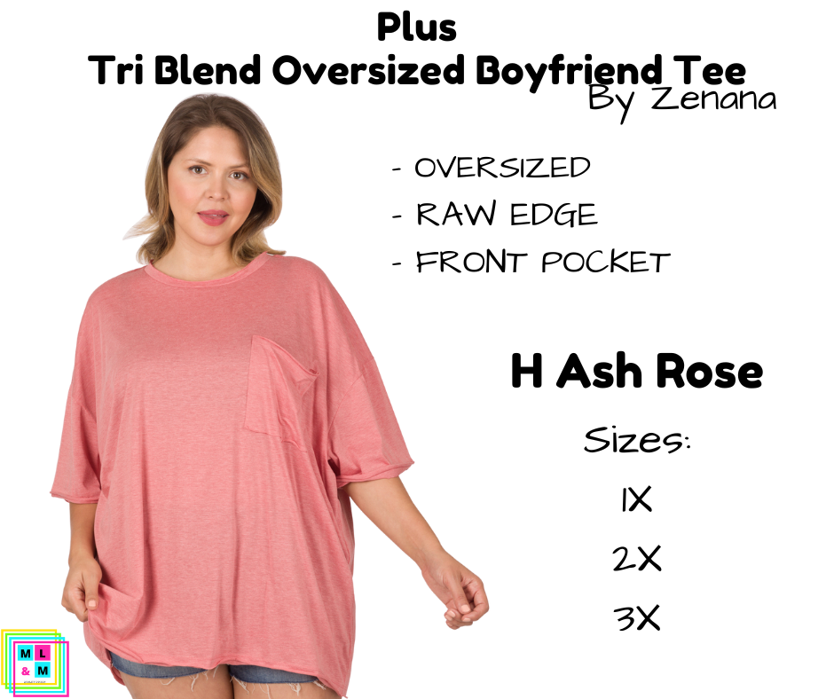 PLUS Tri Blend Oversized Boyfriend Tee - H Ash Rose