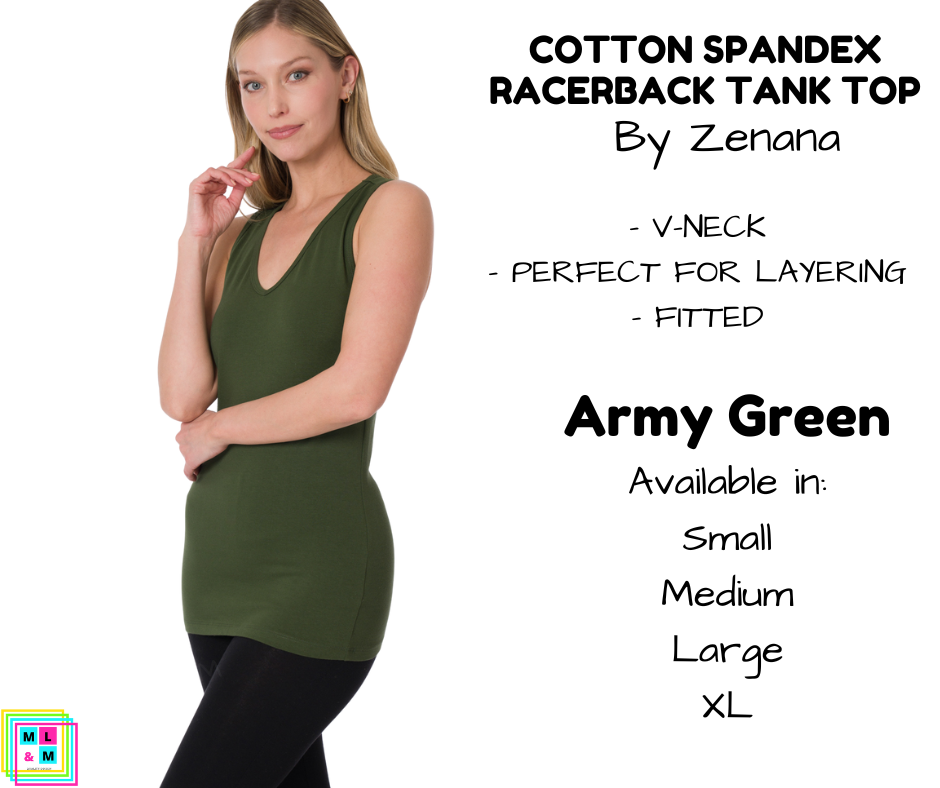 Cotton Spandex Racerback Tank - Army Green