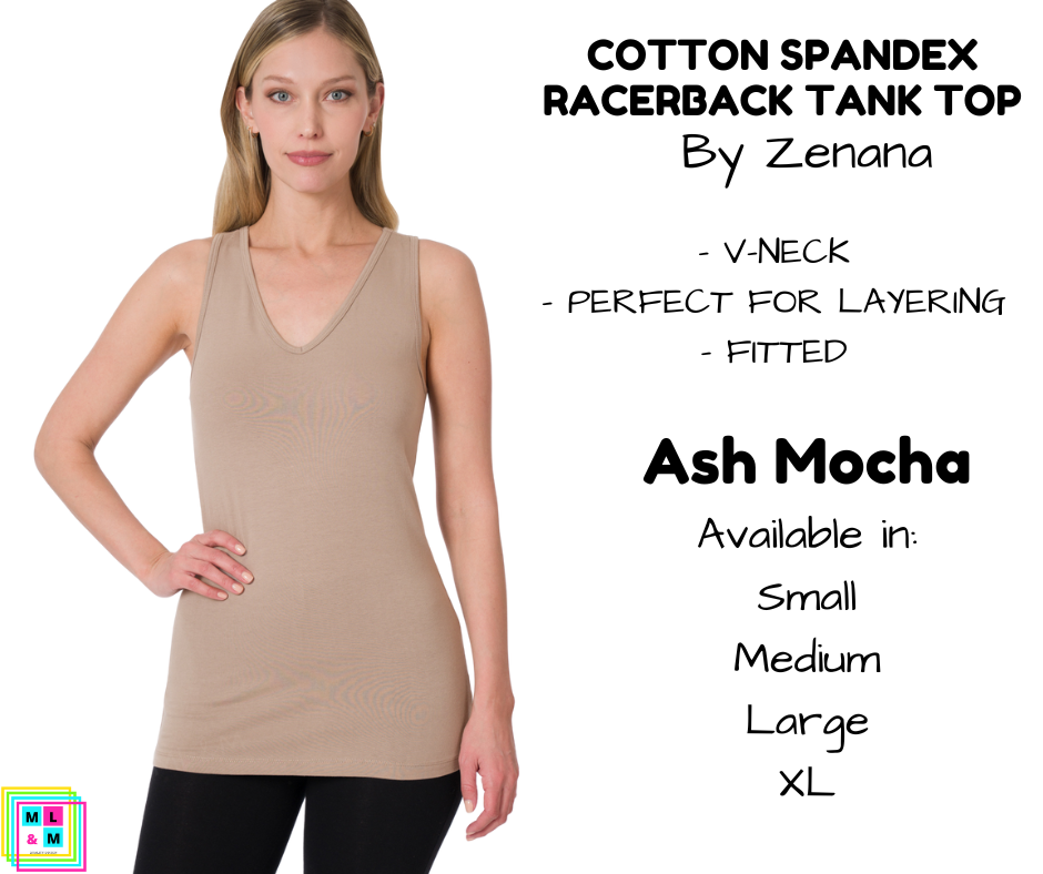 Cotton Spandex Racerback Tank - Ash Mocha