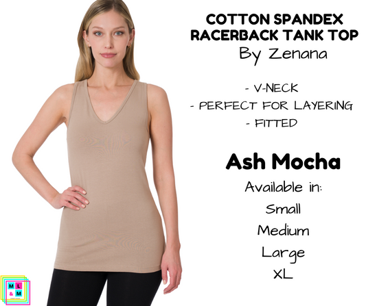 Cotton Spandex Racerback Tank - Ash Mocha