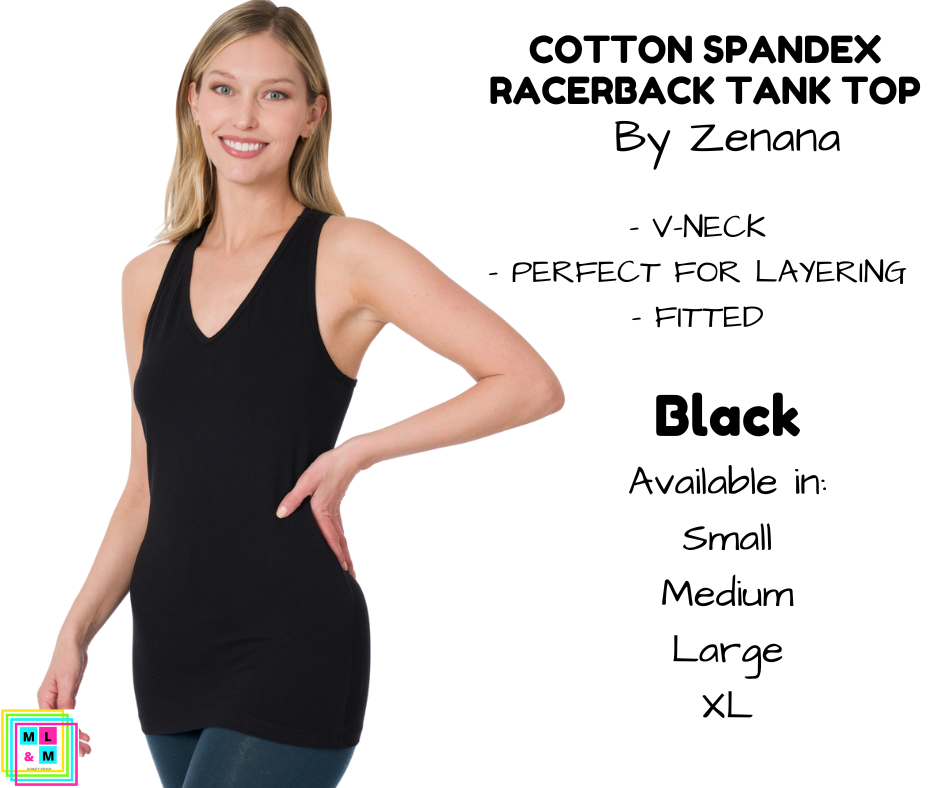 Cotton Spandex Racerback Tank - Black