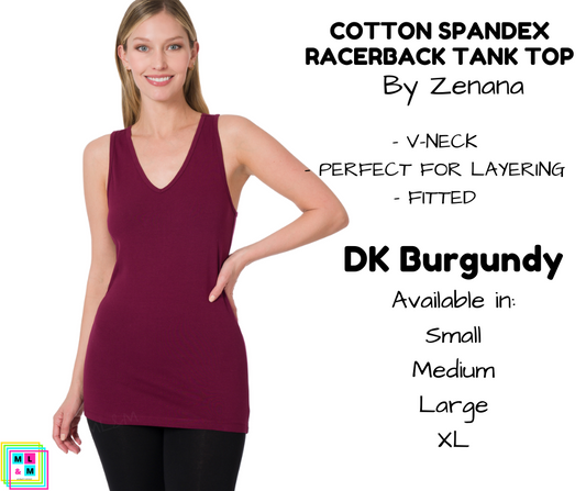 Cotton Spandex Racerback Tank - DK Burgundy