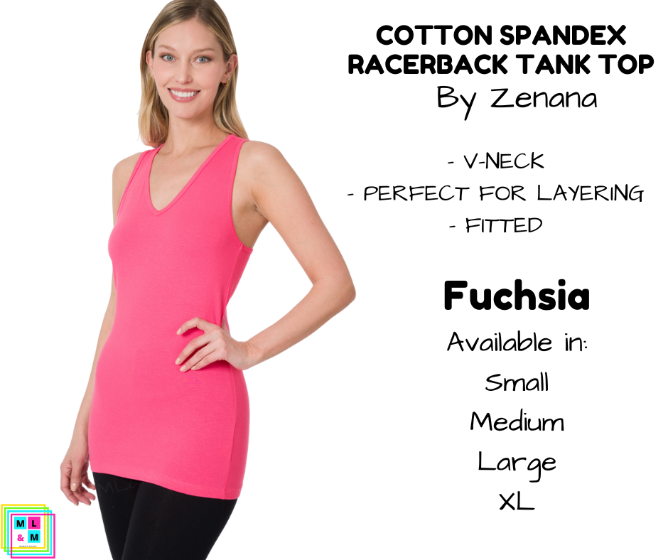 Cotton Spandex Racerback Tank - Fuchsia