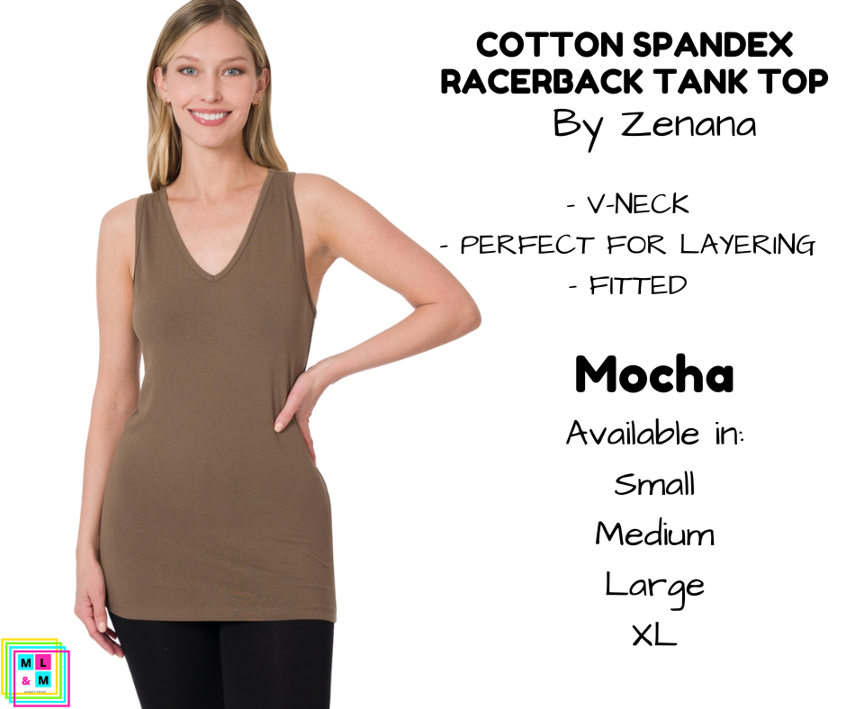 Cotton Spandex Racerback Tank - Mocha