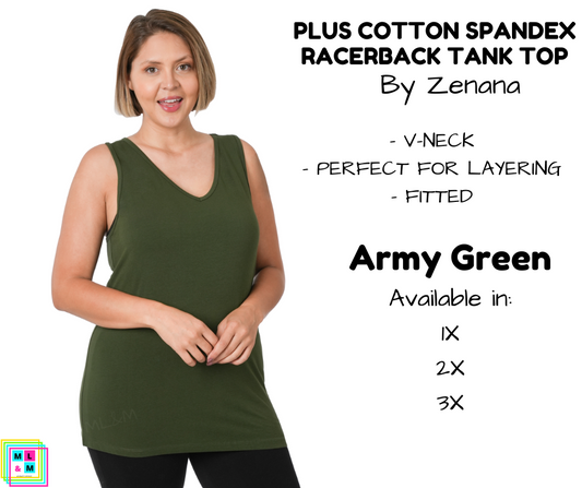 PLUS Cotton Spandex Racerback Tank - Army Green