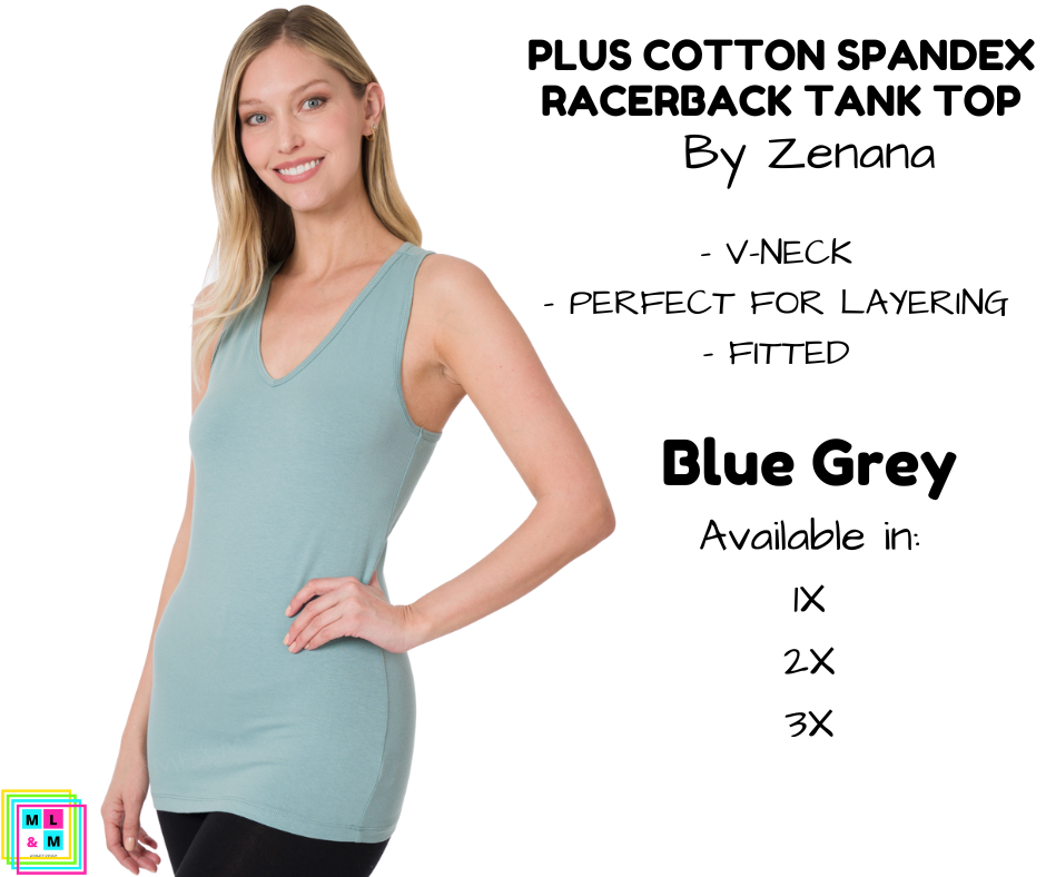 PLUS Cotton Spandex Racerback Tank - Blue Grey