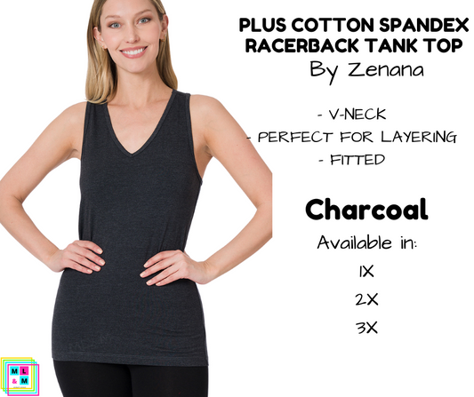 PLUS Cotton Spandex Racerback Tank - Charcoal