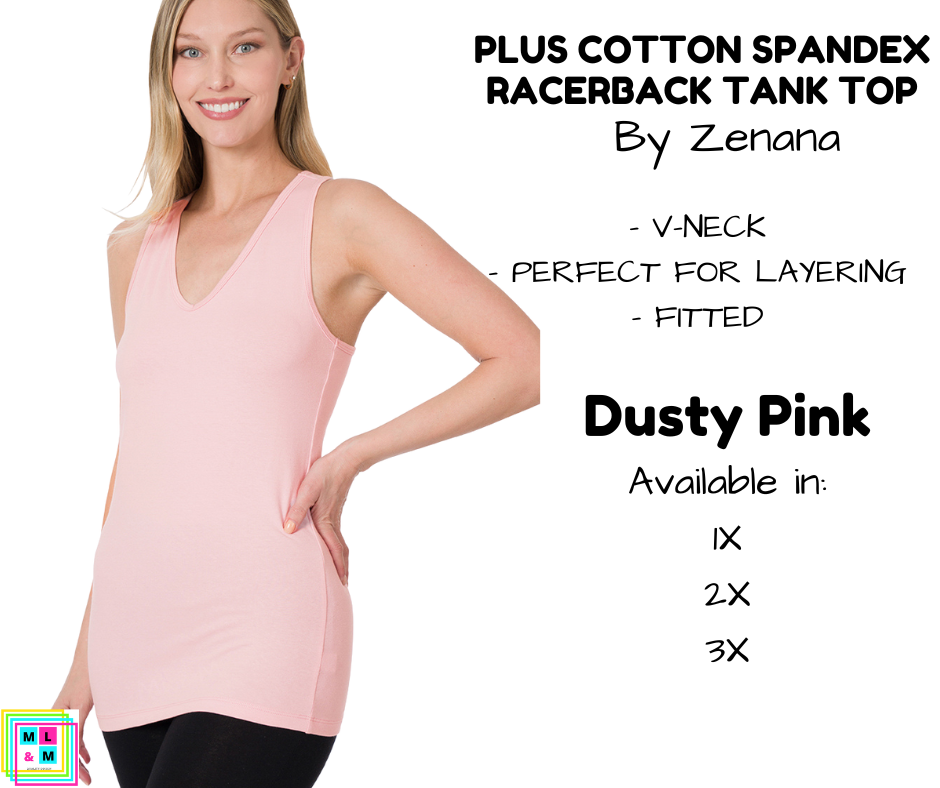 PLUS Cotton Spandex Racerback Tank - Dusty Pink