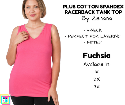 PLUS Cotton Spandex Racerback Tank - Fuchsia