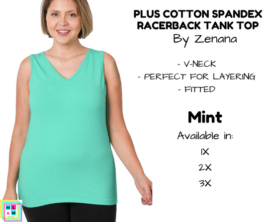 PLUS Cotton Spandex Racerback Tank - Mint