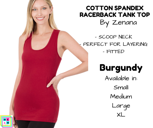 Cotton Spandex Racerback Tank - Burgundy