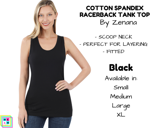 Cotton Spandex Racerback Tank - Black