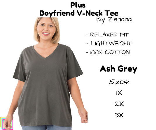 PLUS Boyfriend V-Neck Tee - Ash Grey