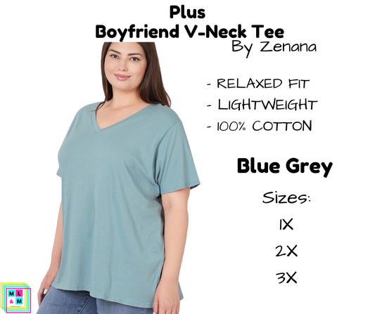 PLUS Boyfriend V-Neck Tee - Blue Grey