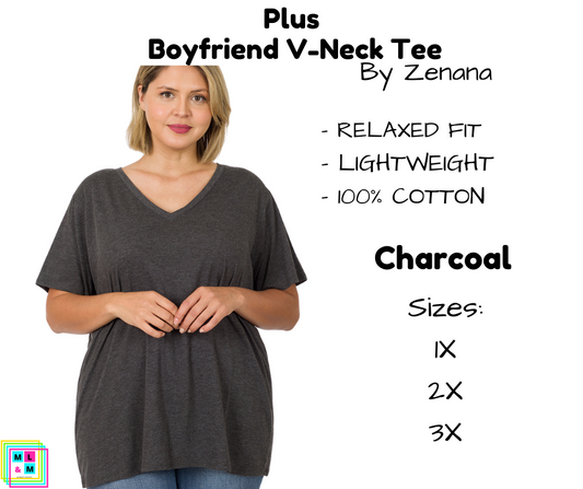 PLUS Boyfriend V-Neck Tee - Charcoal