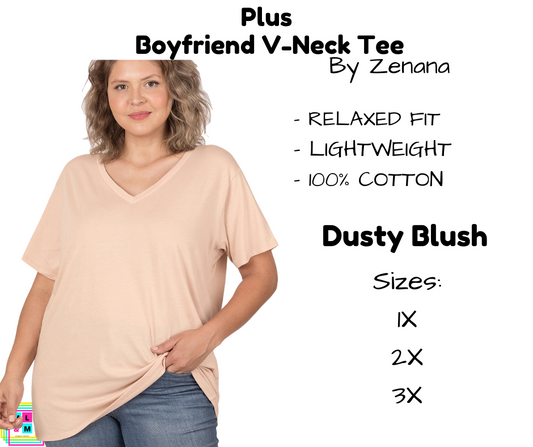 PLUS Boyfriend V-Neck Tee - Dusty Blush