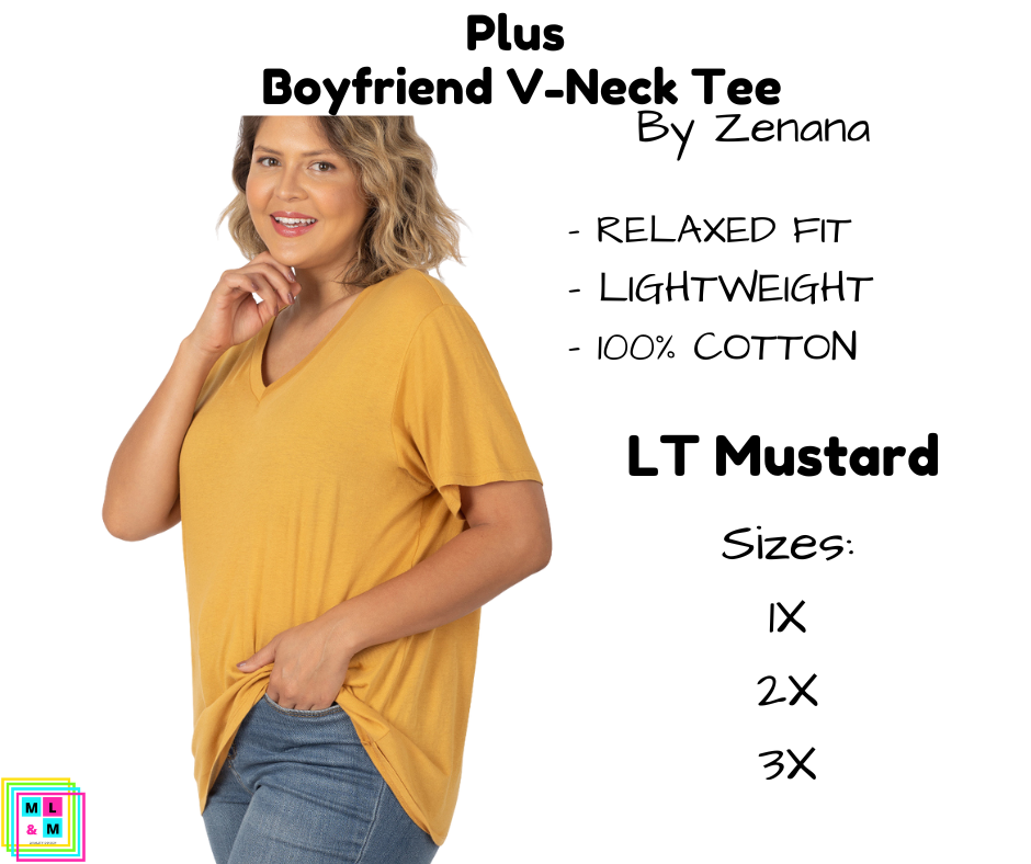 PLUS Boyfriend V-Neck Tee - LT Mustard