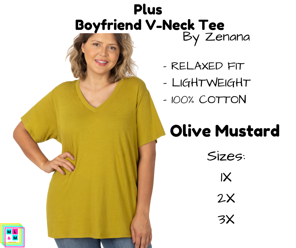 PLUS Boyfriend V-Neck Tee - Olive Mustard