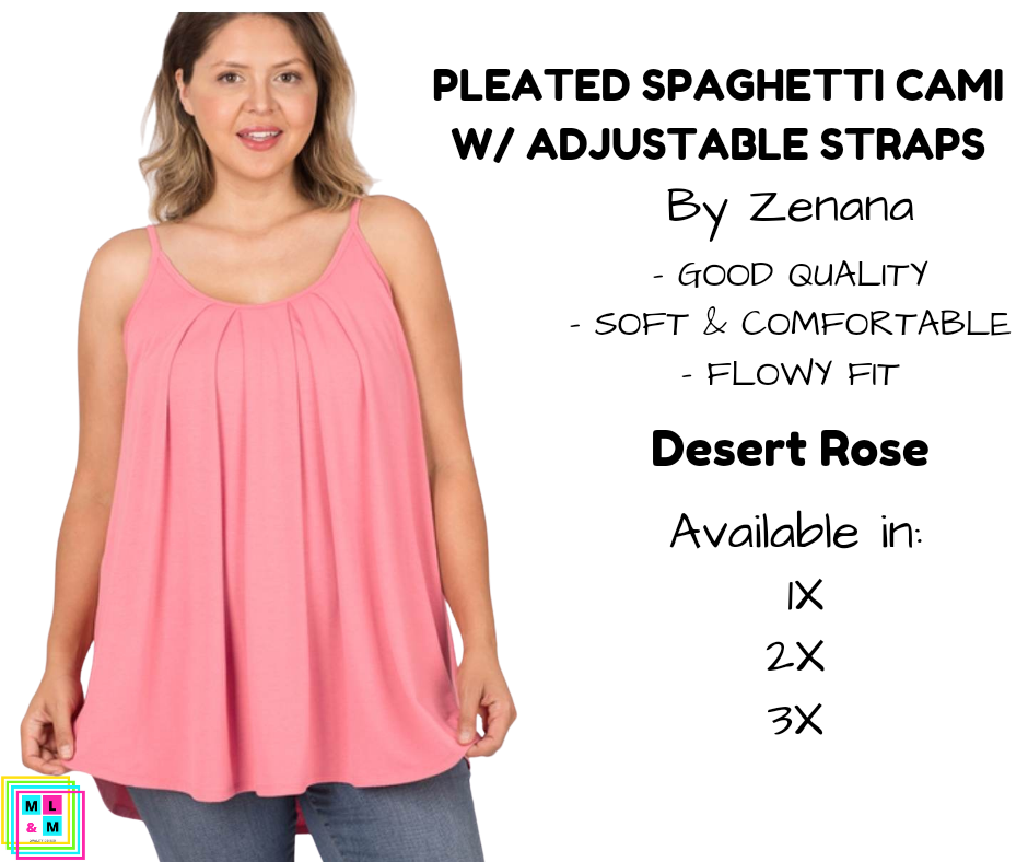PLUS Pleated Spaghetti Strap Cami - Desert Rose