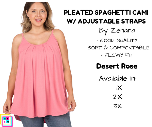 PLUS Pleated Spaghetti Strap Cami - Desert Rose