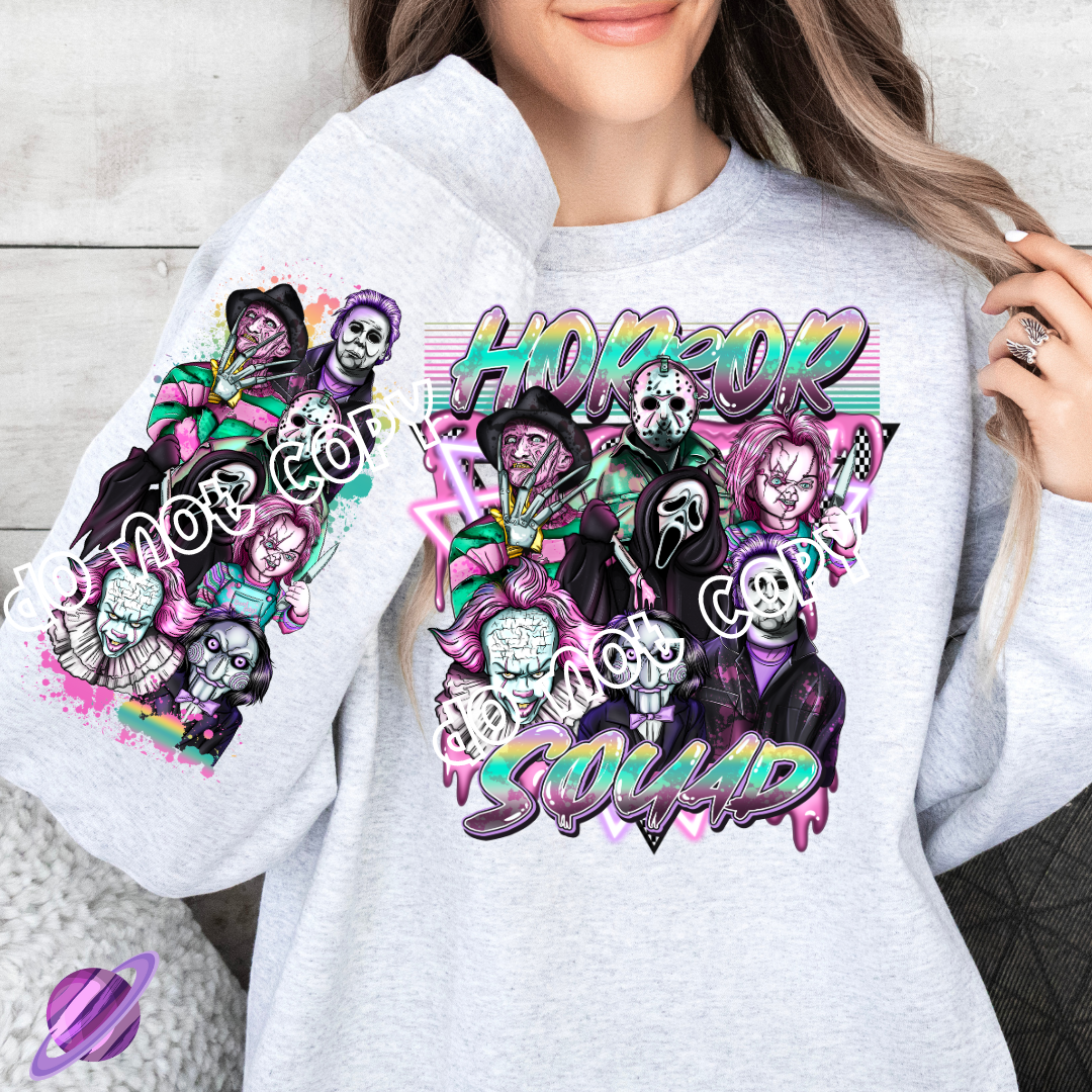 HORROR SQUAD CREWNECK SWEATSHIRT W/ SLEEVE PRINT