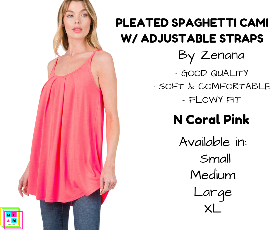 Pleated Spaghetti Strap Cami - N Coral Pink