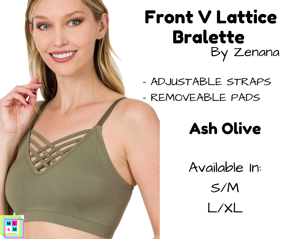 Front V Lattice Bralette - Ash Olive