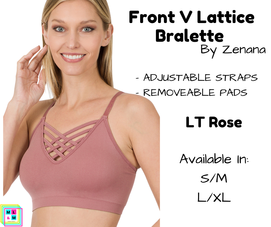 Front V Lattice Bralette - LT Rose