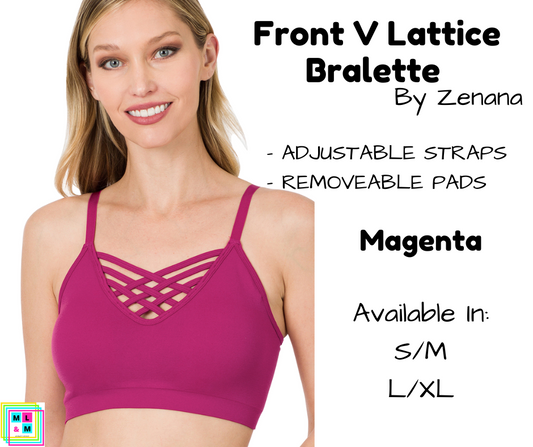 Front V Lattice Bralette - Magenta