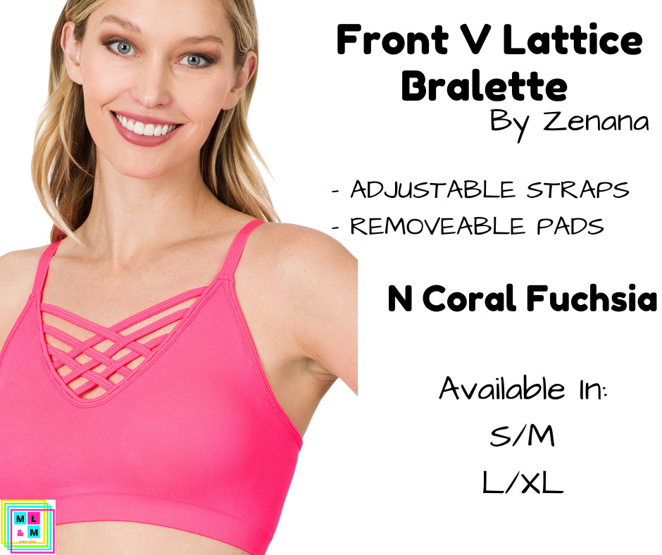 Front V Lattice Bralette - N Coral Fuchsia