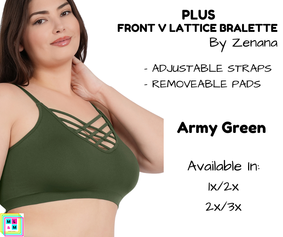 PLUS Front V Lattice Bralette - Army Green