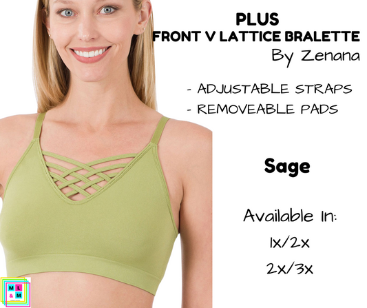 PLUS Front V Lattice Bralette - Sage