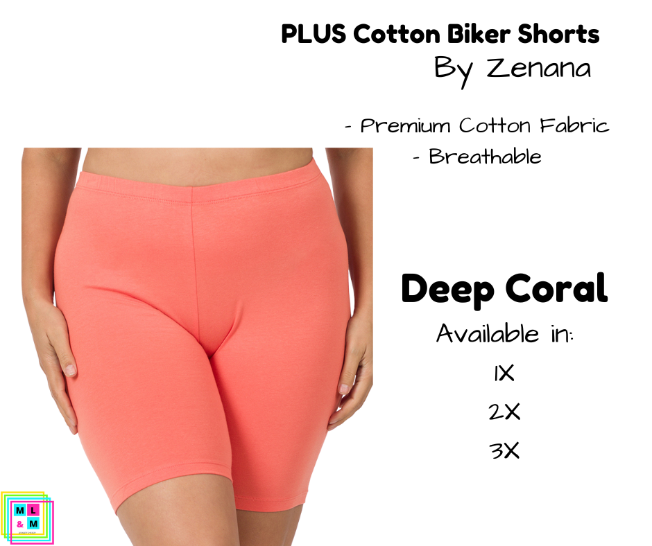 PLUS Cotton Biker Shorts - Deep Coral