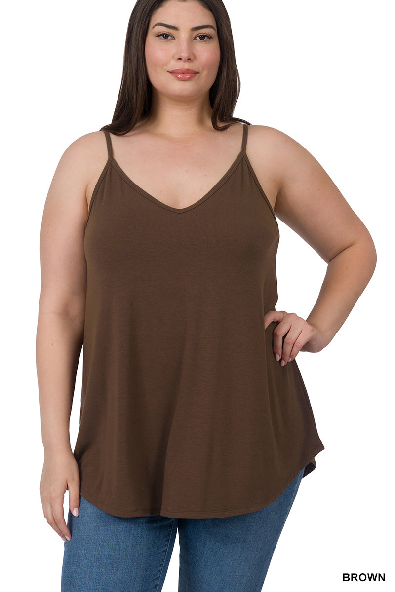 PLUS V-Neck/Scoop Neck Reversible Cami - Brown