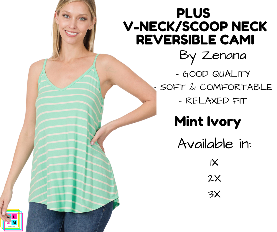 PLUS V-Neck/Scoop Neck Reversible Cami - Mint/Ivory