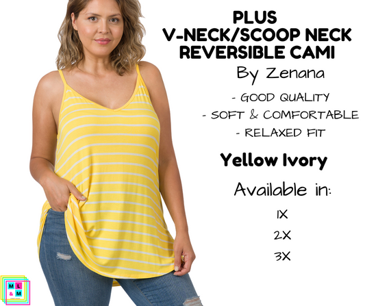 PLUS V-Neck/Scoop Neck Reversible Cami - Yellow/Ivory