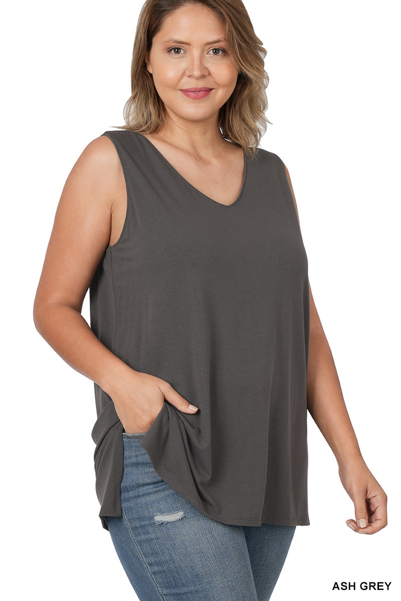 PLUS Sleeveless Side Slit Top - Ash Grey