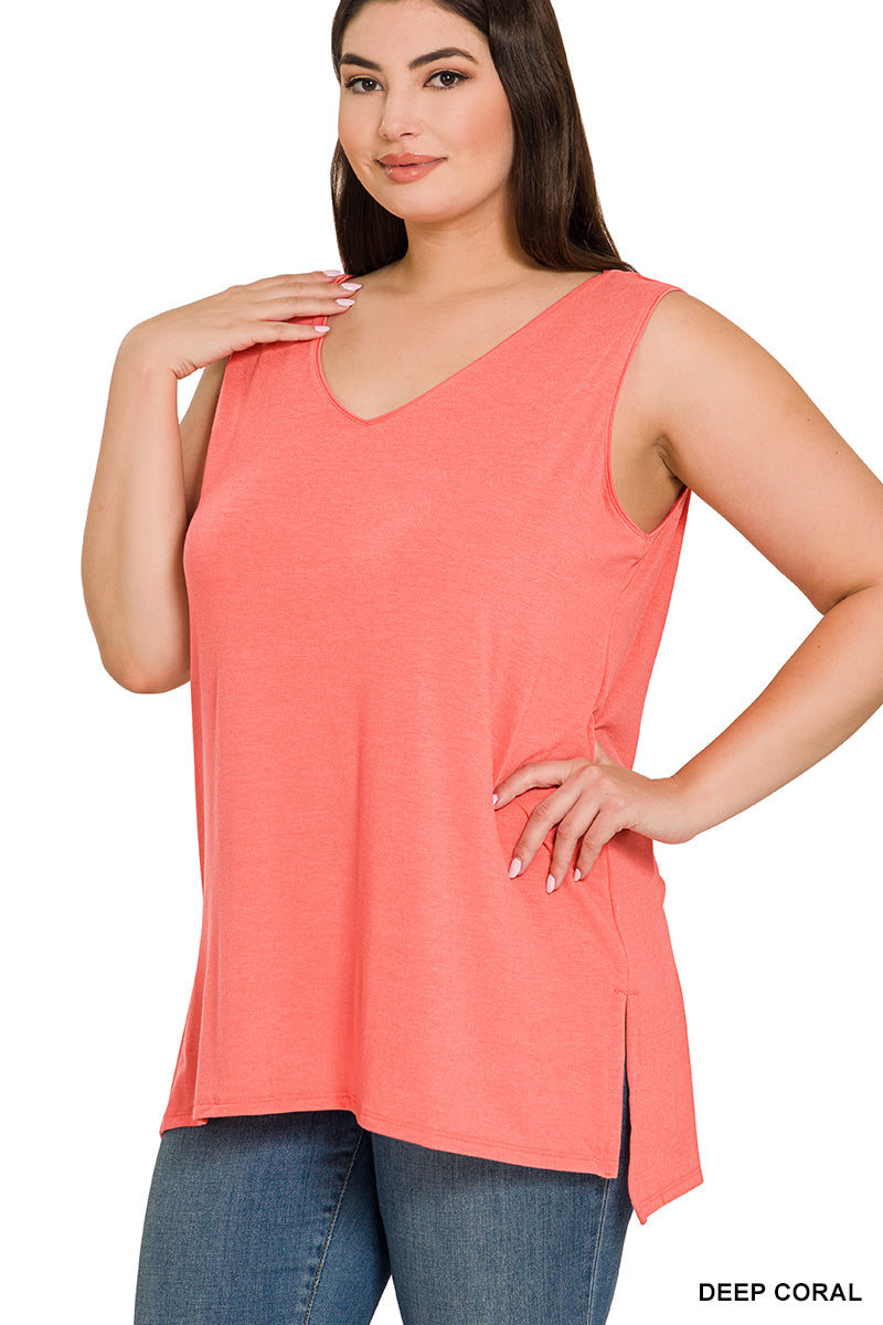 PLUS Sleeveless Side Slit Top - Deep Coral