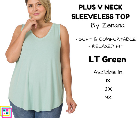 PLUS V Neck Sleeveless Top - LT Green