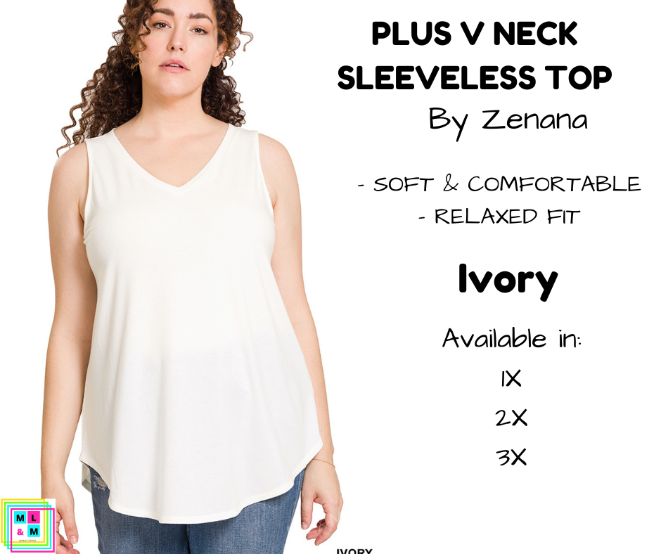 RTS PLUS V Neck Sleeveless Top - Ivory