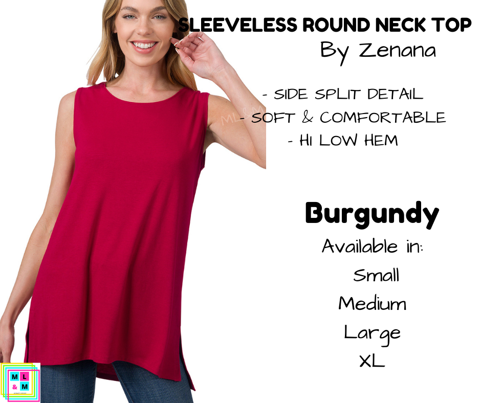 Sleeveless Round Neck Top - Burgundy