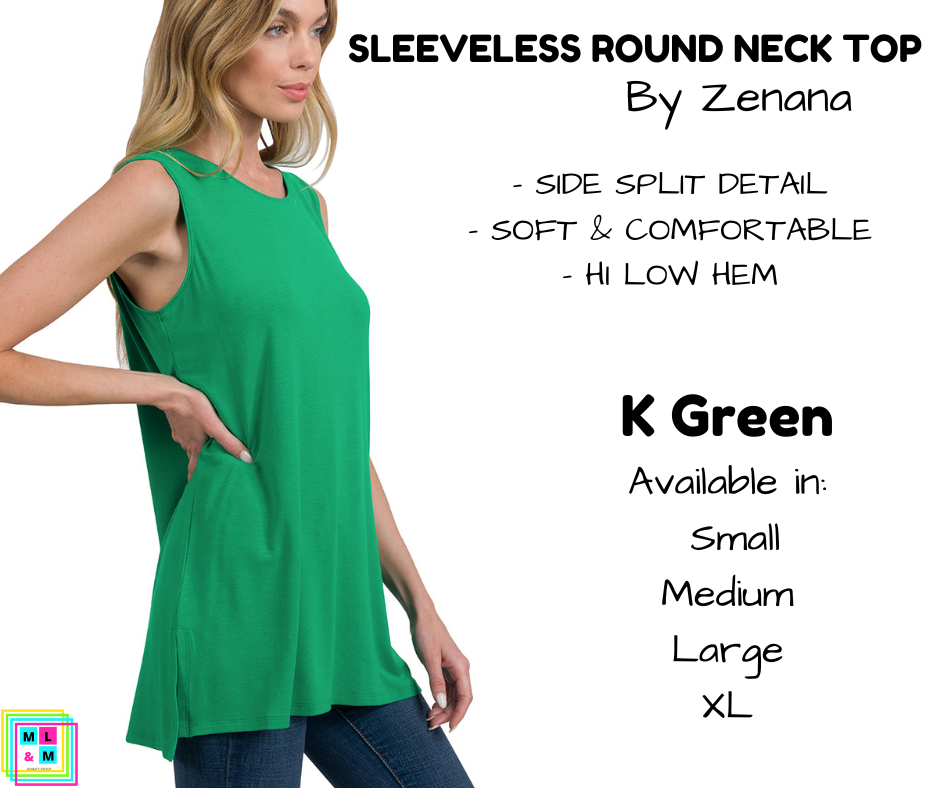 Sleeveless Round Neck Top - K Green