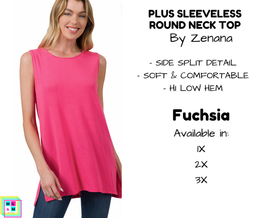 PLUS Sleeveless Round Neck Top - Fuchsia