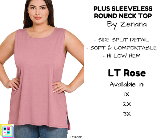 PLUS Sleeveless Round Neck Top - LT Rose